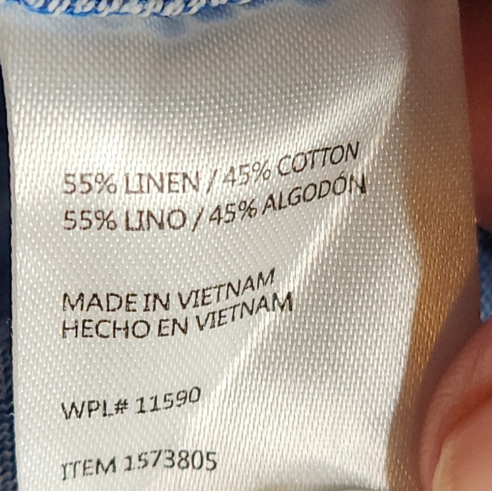 Men's Short Sleeve Linen Blend Blue Shirt - Weatherproof Vintage - L - Picture 6 of 12